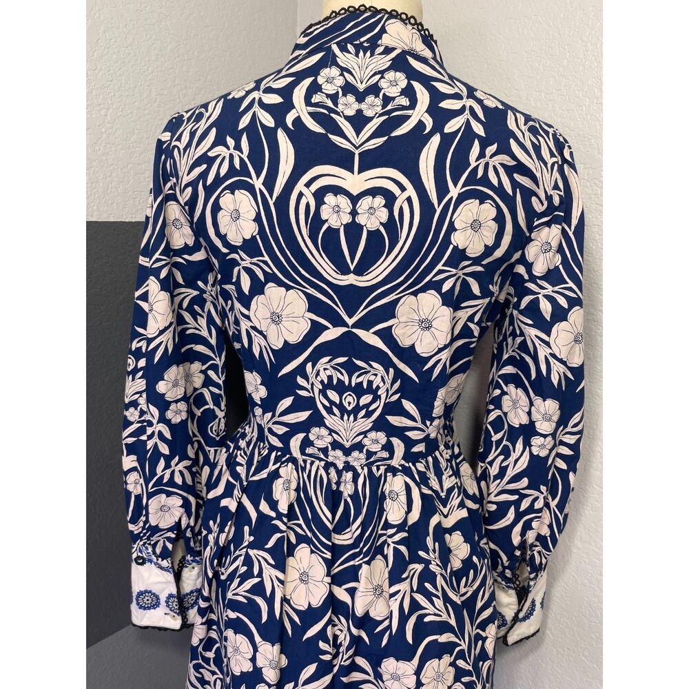 Beyond by Vera Nella Blue Ivory Floral Cotton Mini Dress S Resort Coastal Artsy - Picture 4 of 14